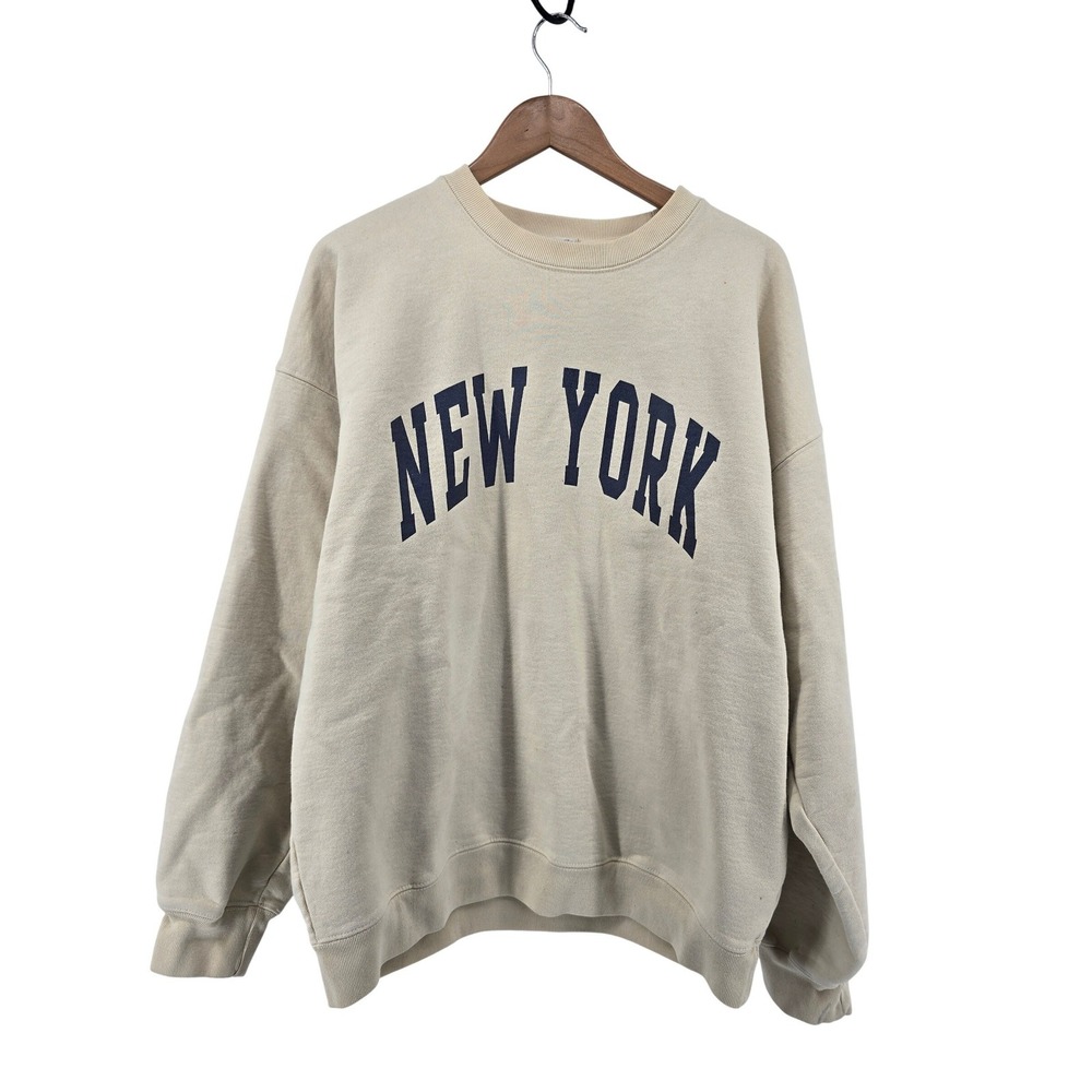 John Galt Sweatshirt Womens One Size Cream New York Oversized Crewneck